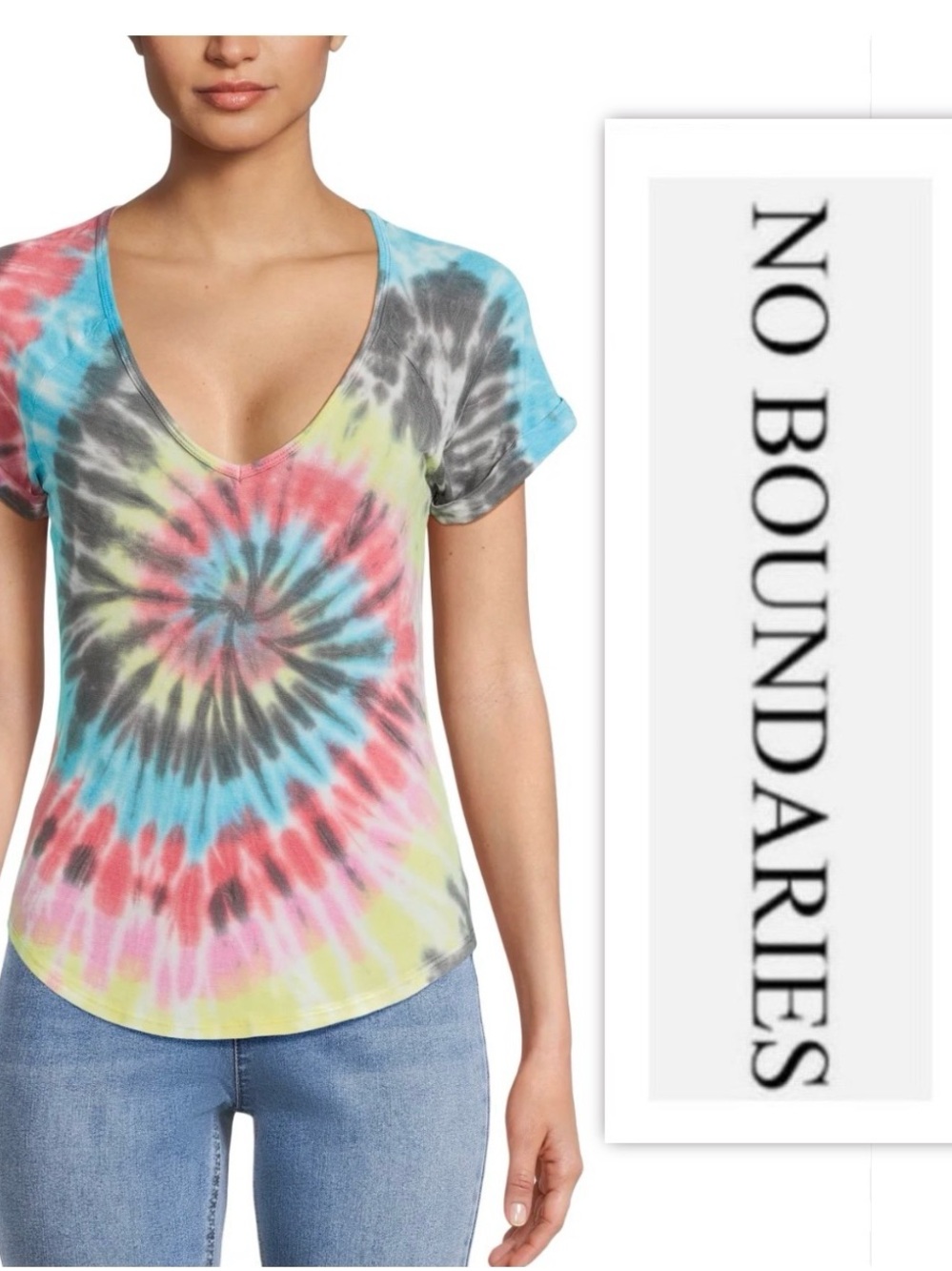 No Boundaries Juniors V Neck Short Sleeve Tie Dye T Shirt